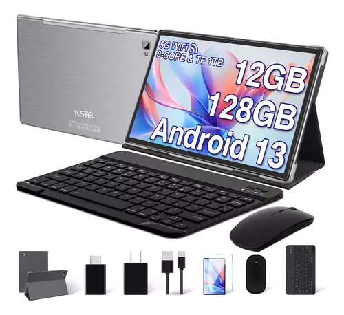 Tablet Android, tableta 2 en 1 con teclado, tableta Android 13 de 10  pulgadas, 6GB+128GB, 1TB Expand, Tablet con funda, ratón, lápiz capacitivo
