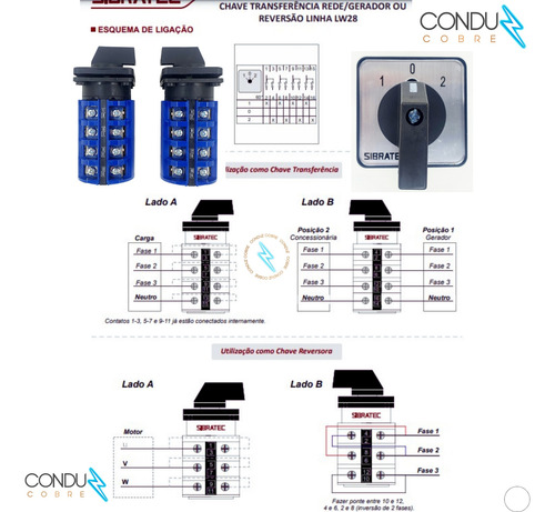 Chave Comutadora 63a Tetrapolar Manual Rotativa 3 Posições