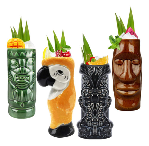 Tiki Mugs Cocktail Set De 4 - Vasos De Cerámica Hawaiian Lua