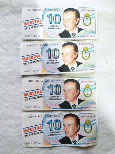 4 Billetes De Publicidad 10 Pesos Menem 1999 (Usado)