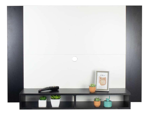 Painel De Tv Até 42 Branco/preto Com 2 Nichos Houston 120cm