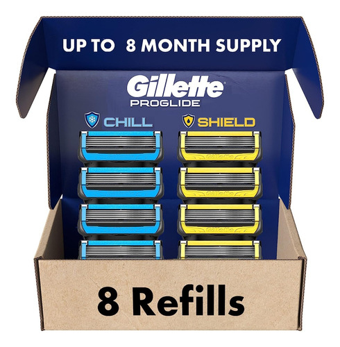 Cartuchos Repuesto Gillette Proglide Shield + Chill Pack 8u.