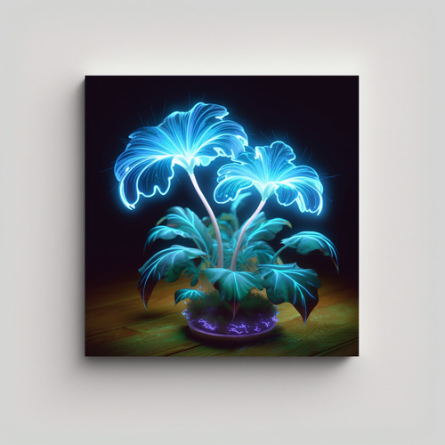 Cuadro Decorativo Fantasía De Planta Fluorescente Azul 20x2