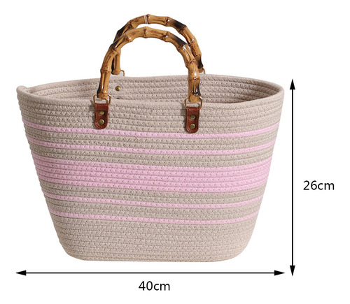 Bolsos De Playa De Moda Con Mango De Bambú, Algodón Tejido A