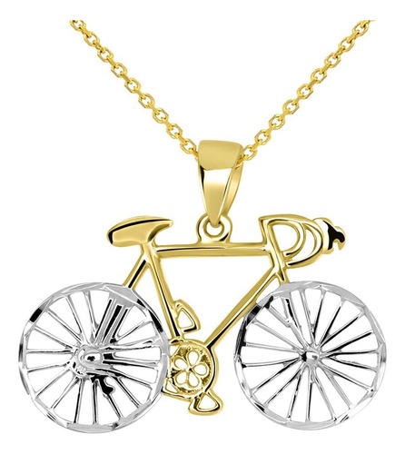 Collar Con Colgante De Bicicleta Bicolor De Oro Amarillo De 