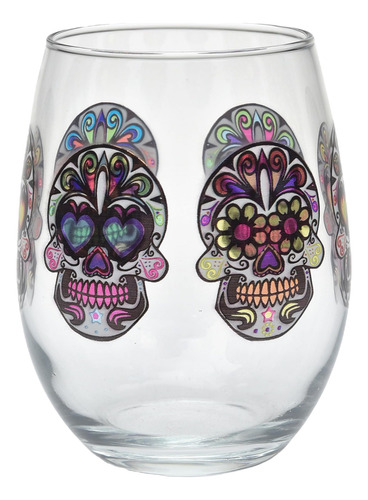 Copa De Vino Sin Tallo Decorada Con Calaveras De Azúcar Fest