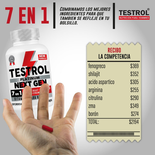 Testrol | Platinum Next Gen 7 En 1 | Precusor De No2 Sabor Sin sabor