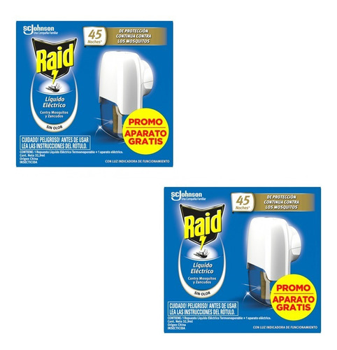 Pack X2u Aparato Raid Eléctrico Mata Mosquitos 45 Noches