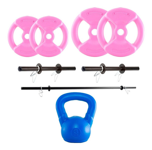 Kit Sport Maniac Barra Mancuernas Disco Pvc Pesa Rusa 20kg