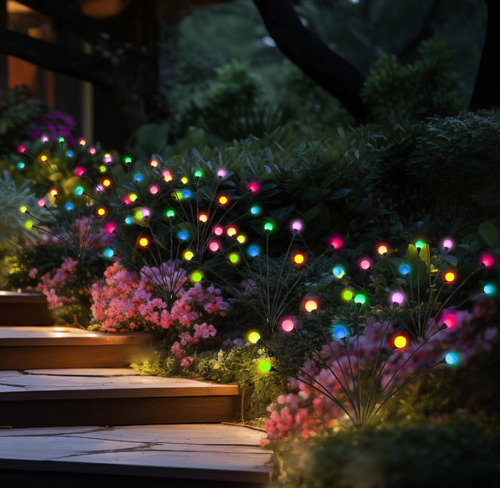 6 Luces Lampara Solar Jardin Luz De Luciérnaga Led 2 Piezas Estructura Warm Light,luces Para Jardin Solares,lamparas Solares Exterior Jardin