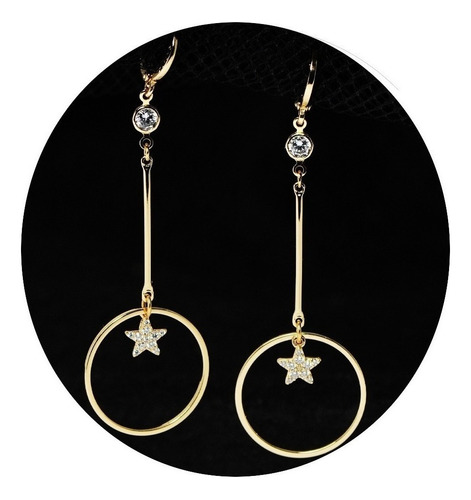 Aretes Largos Estrella Diamante  Oro 18k Cristal Swarovsk