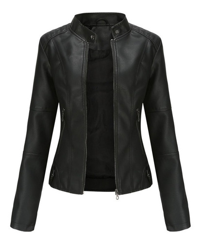 Cazadora Biker Casual De Piel Para Mujer