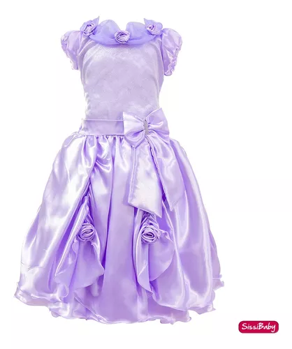 Vestido Infantil Lilás Rapunzel Princesa Sofia Aniversário Daminha