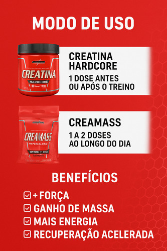 Kit Creatina Hardcore 300g Com Hypercalorico Creamass 3kg Sabores Chocolate
