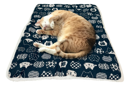 Cama Colchonete Pet 58 Cm X 46 Cm Conforto Para Gatos Cor Azul Desenho Gatinhos