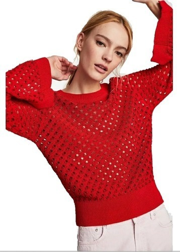 Sweater Rojo Manga Campana Talle M Importado