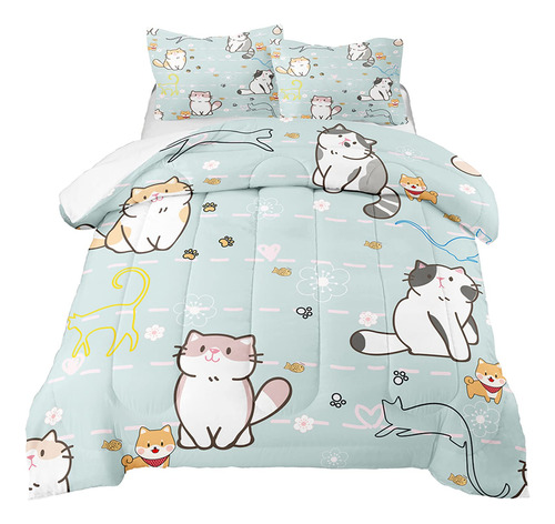 Juego De Ropa De Cama De Gato Tamao Individual, Edredn De Ga