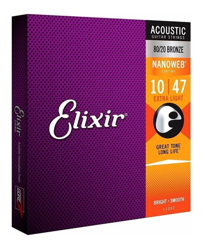 Cordas Para Violão Aço 010 Elixir Made In Usa C/ Nota Fiscal