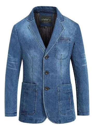 Chaqueta Tipo Blazer De Mezclilla Para Hombre Con Bolsillo Grande Y Corte Delgado