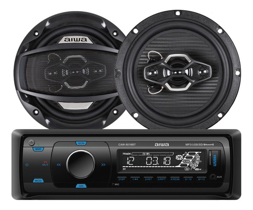Combo Aiwa Radio Carro Usb Bluetooth + Parlantes 6' Caw-8016