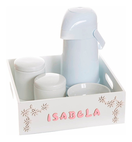 Kit Higiene Com Nome Porcelana Menina Bebê Quarto Infantil Cor Branco