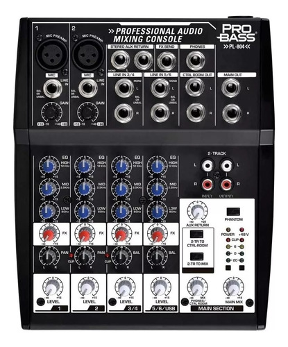  Consola Pro Bass Pl 804 Usb Mixer 4 Canales Phantom Mp3