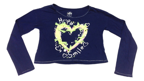 Playera Manga Larga Crop Top Niña 10t Justice Azul Corazón (Usado)