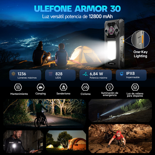 Celular Ulefone Armor 30 Dual Sim 512 GB Rom Black 24 GB Ram 12800 mAh Battery 64mp Cámara De Visión Nocturna 1236 Lúmenes 118 Db Altavoz Android 15.0