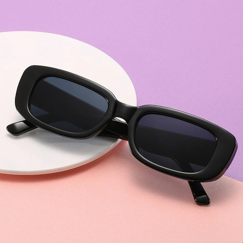 Lentes De Sol Retro Rectangular Negro