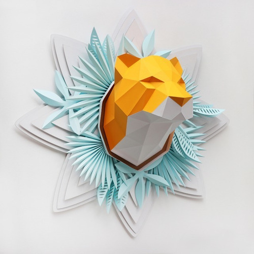 Imagen 3 de 5 de Cabeza De Tigre De Papel 3d Decoración
