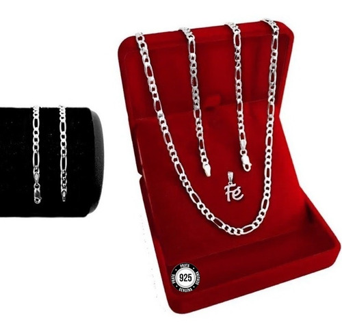 Imagem 2 de 7 de Cordão + Pulseira + Pingente Italiana Prata 925 3x1 70cm 3mm