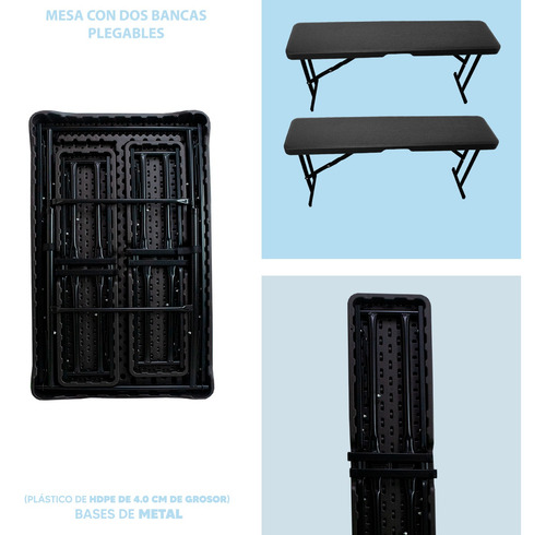 Juego Mesa Y Banco Para Jardín Eventos Fiestas Hogar Negro
