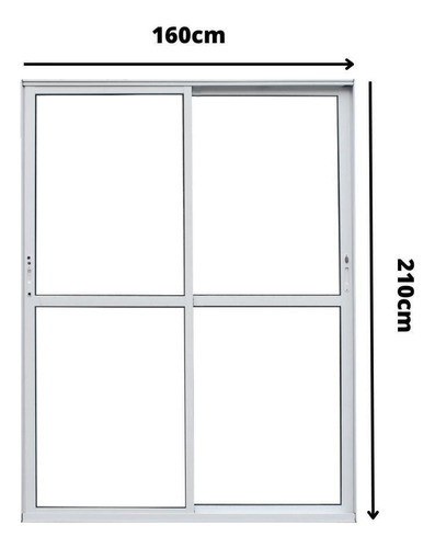 Porta De Alumínio Correr 210x160cm 2 Folhas Atlântica Wt