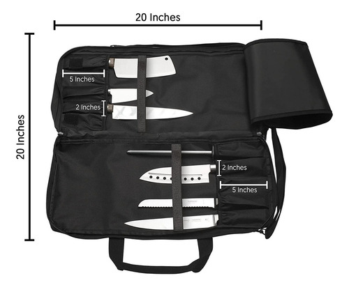 Imagen 7 de 7 de Bolso Para Cuchillos De Chef Everpride, 20 Ranuras, Negro
