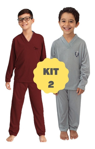 Kit 2 Pijama Infantil Menino Longo Manga Comprida Calça