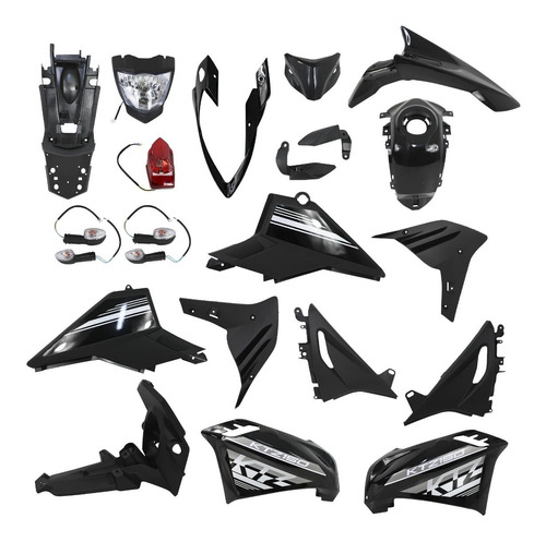 Kit Plasticos Xtz150 Con Faros Negro Para Moto 