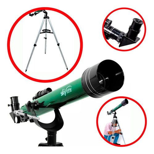 Telescópio Refrator Astronômico Skylife Gemini Azimutal Cor Verde-metálico