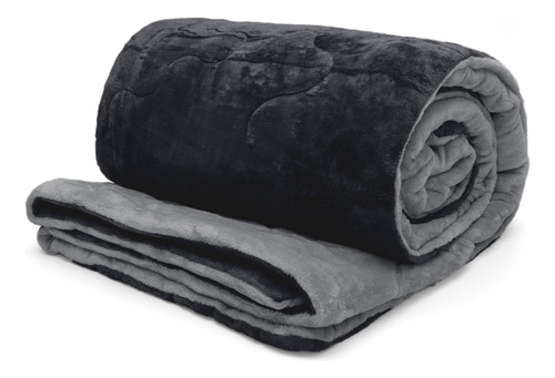 Edredom Plush Flanel Solteiro Dupla Face Cor Preto