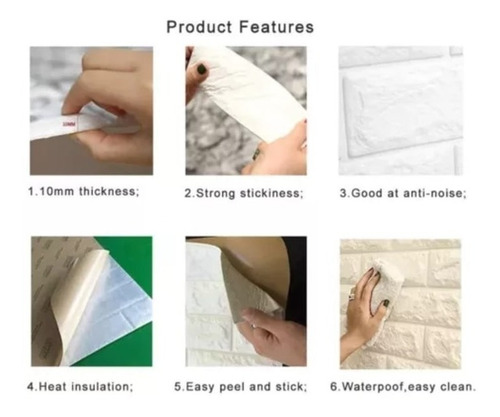 Pack 10 Lamina Papel Mural Autoadhesivo 3d Ladrillo 70x77