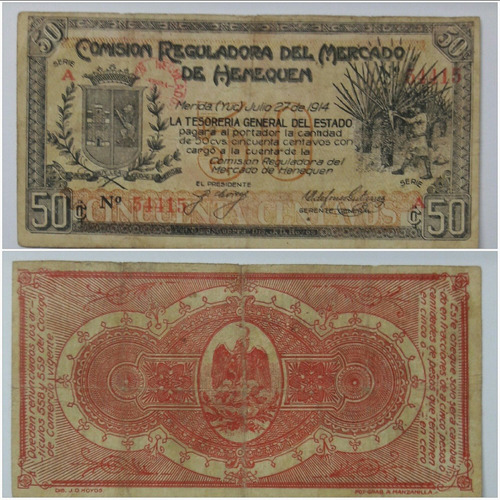 Billete Serie A. Merida Yucatán 50 Centavos Mercado Henequén