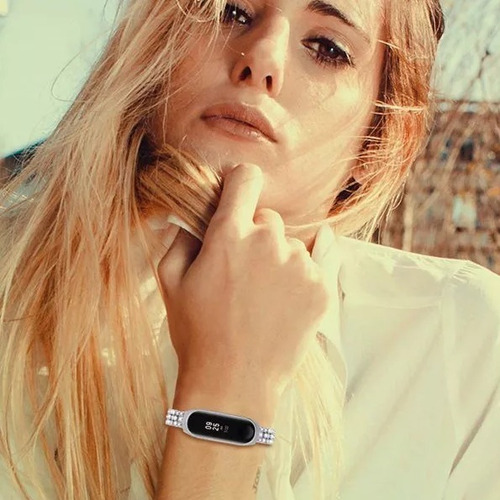 Imagen 5 de 5 de Pulsera Malla Para Mi Band 5 Y 6 Acero Inox Con Strass