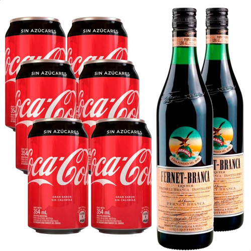 Fernet Branca 750ml + Coca Cola Sin Azucar Lata 354ml