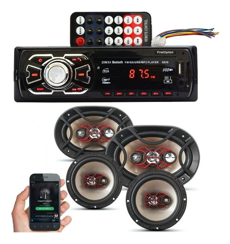 Kit Rádio De Carro Bluetooth + Alto Falante Bravox 6 + 6x9