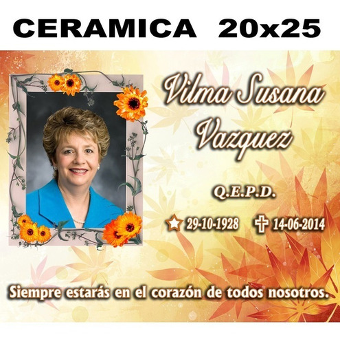 Placa Mortuoria Recordatoria Ceramica 20x25 Cementerio
