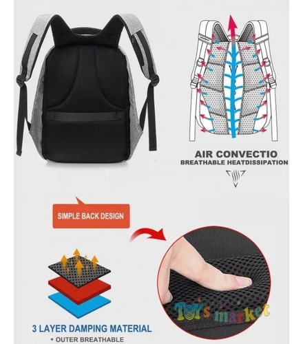 Imagen 6 de 10 de Mochila Antirrobo Impermeable Anticorte Usb Porta Notebook