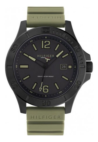 Reloj Tommy Hilfiger Hombre Silicona 1791992 Ryan Color de la correa Negro Color del bisel Verde Color del fondo Negro