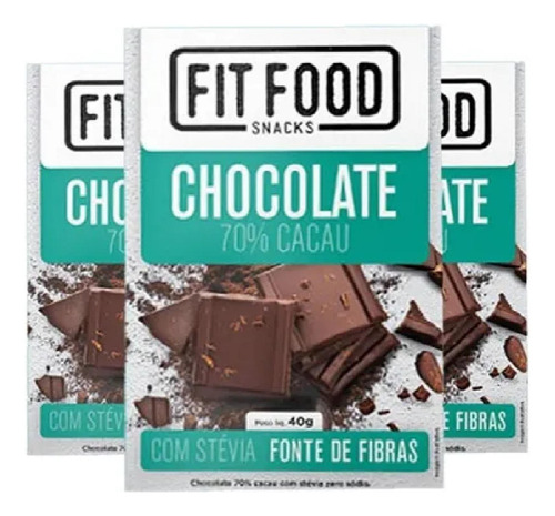 Chocolate 70% Stevia Fit Food 40g 3 Unidades