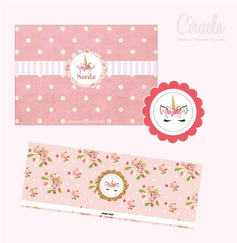 Kit Imprimible Unicornio Chic Candy Cotillón Completo