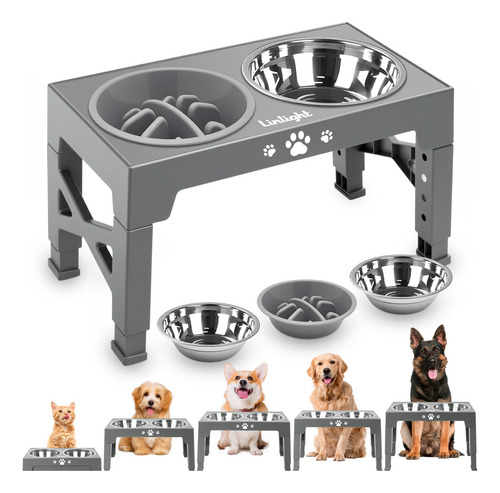 Comedouro Lento Cachorro Duplo Pet Regulável Com 3 Tigelas