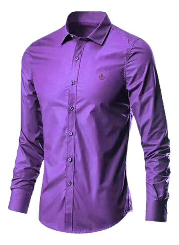 Camisa Social  Blusão Slim Algodão Com Poliéster 